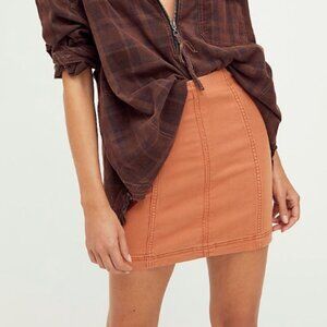 "NWT" Free People Modern Femme‎ Orange Denim Mini Skirt- Women's 8